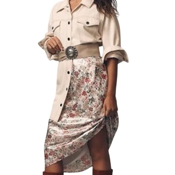 NWTs Anthropologie WAYF Shimmer Bias-Cut Floral Slip Midi Skirt (M) - Picture 1 of 14